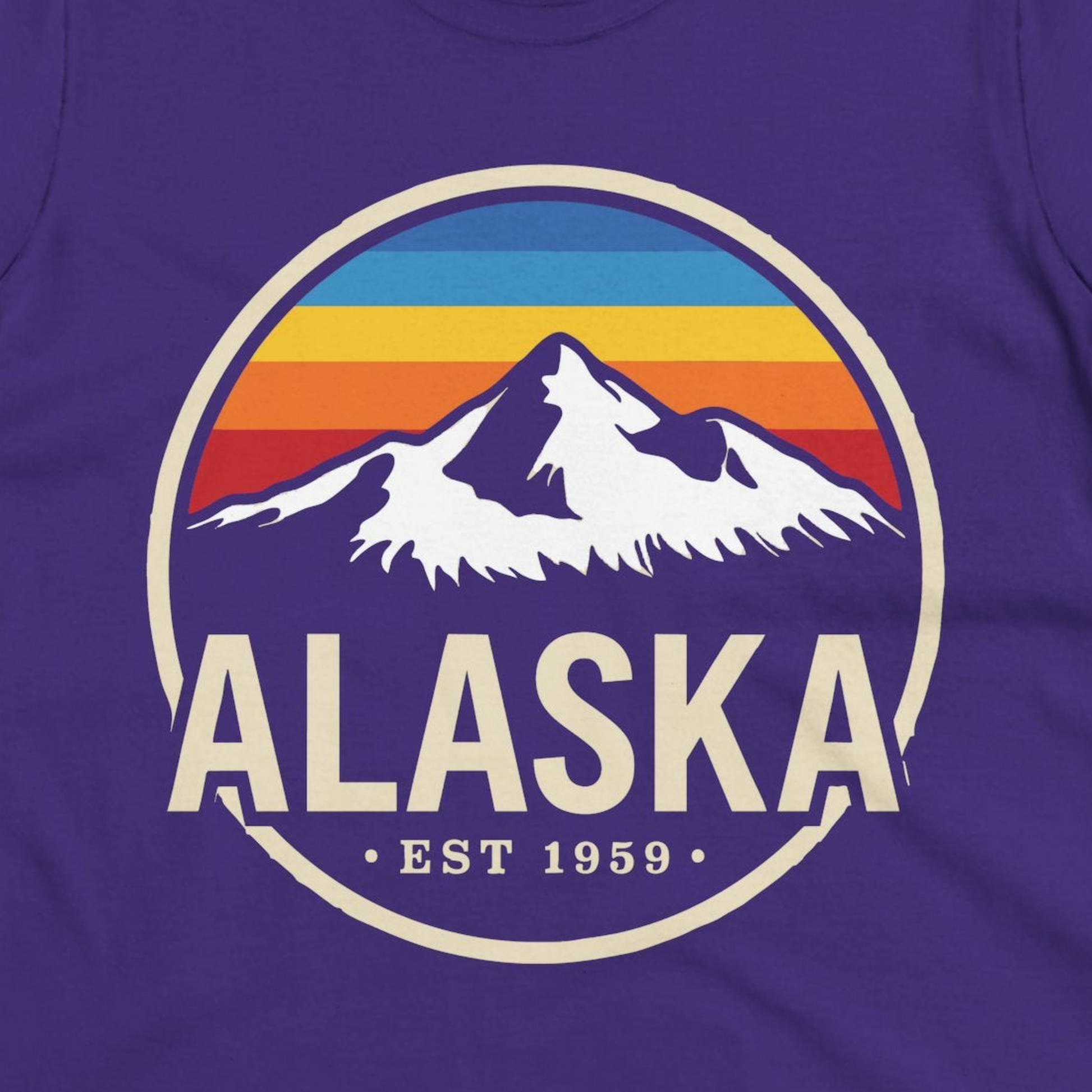 Alaska Vintage Mountain Sunset Shirt Ladies T-Shirt – Purple – Alaska Cruise Shirts Close Up