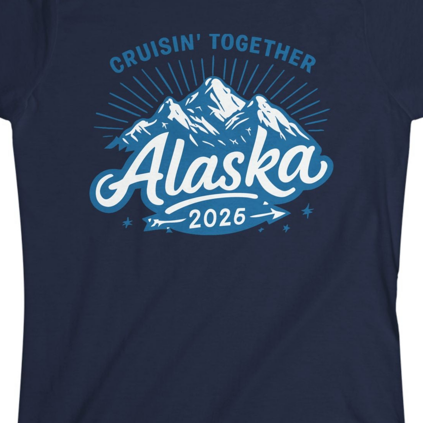 Alaska Cruise Mountains Adventure Shirt Ladies T-Shirt – Navy – Alaska Cruise Shirts Close Up