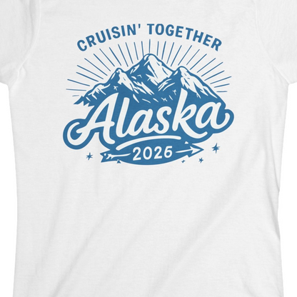 Alaska Cruise Mountains Adventure Shirt Ladies T-Shirt – White – Alaska Cruise Shirts Close Up