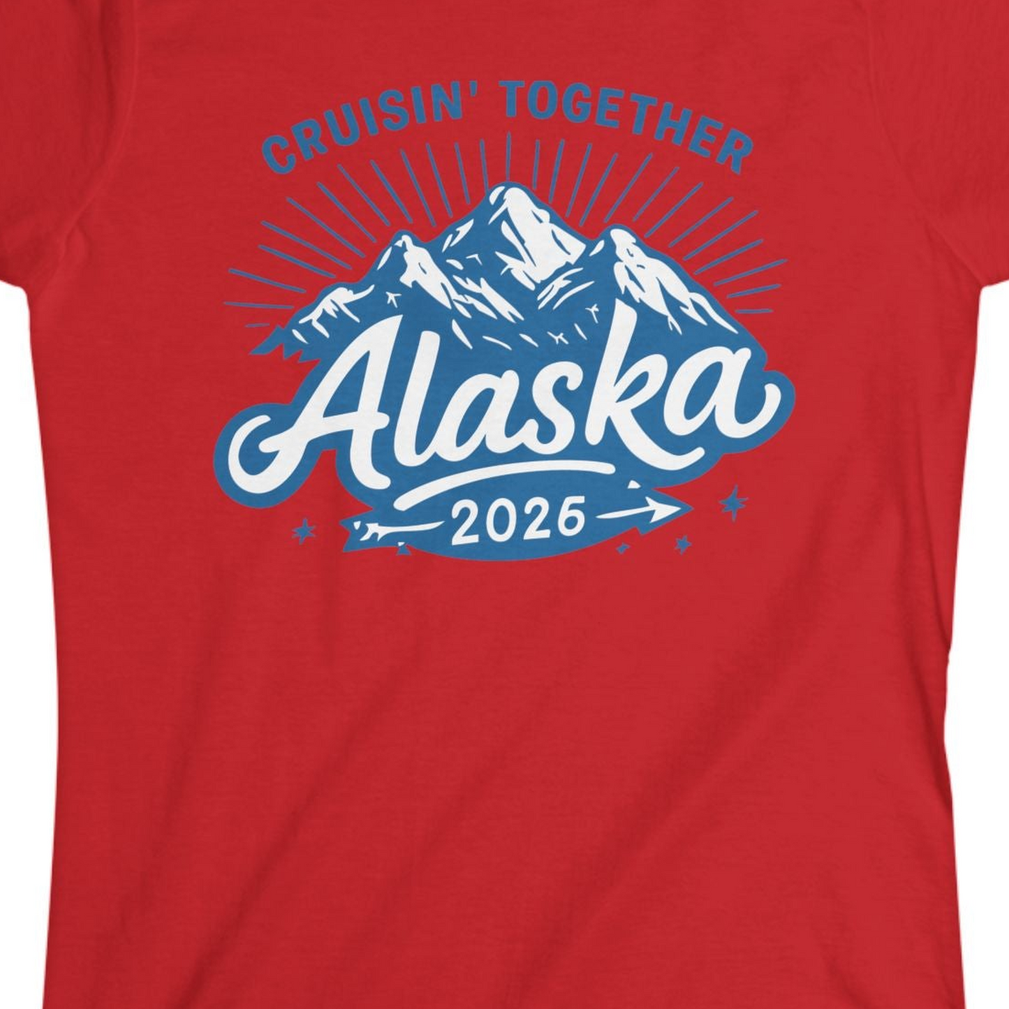 Alaska Cruise Mountains Adventure Shirt Ladies T-Shirt – Red – Alaska Cruise Shirts Close Up