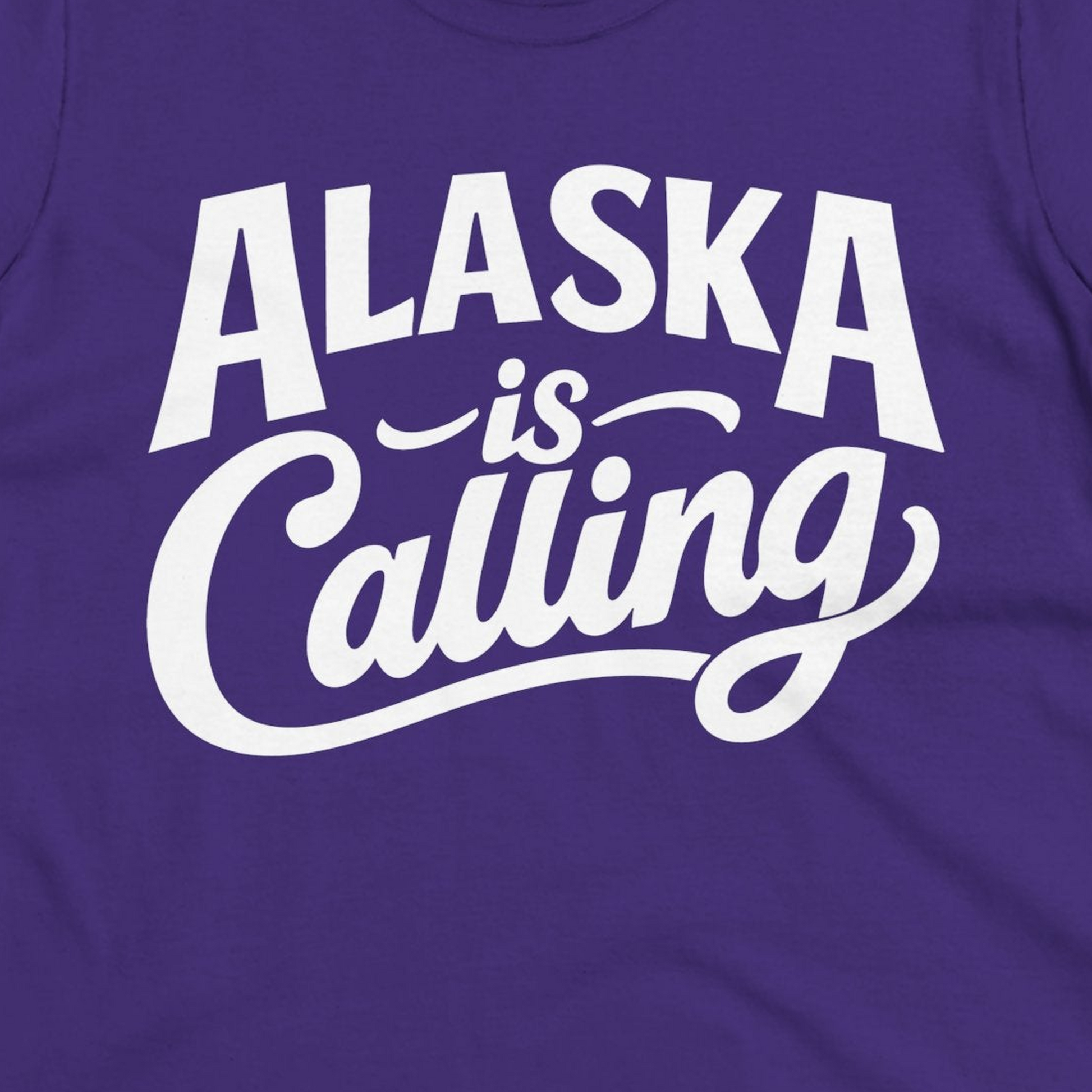 Alaska Is Calling Shirt Ladies T-Shirt – Purple – Alaska Cruise Shirts Close Up