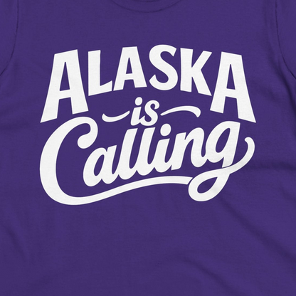 Alaska Is Calling Shirt Ladies T-Shirt – Purple – Alaska Cruise Shirts Close Up
