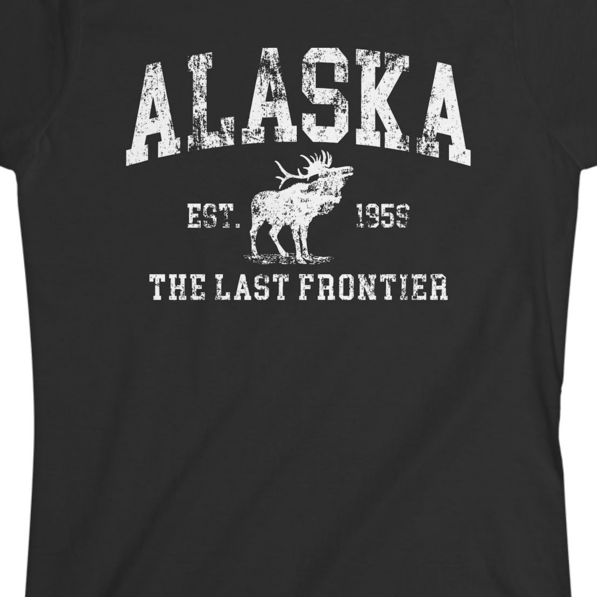Vintage Alaska Moose Shirt Ladies T-Shirt – Black – Alaska Cruise Shirts Close Up
