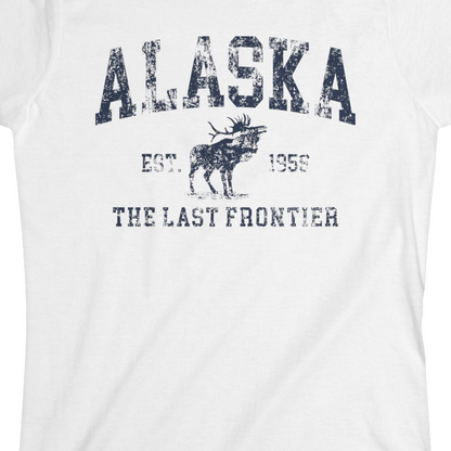 Vintage Alaska Moose Shirt Ladies T-Shirt – White – Alaska Cruise Shirts Close Up