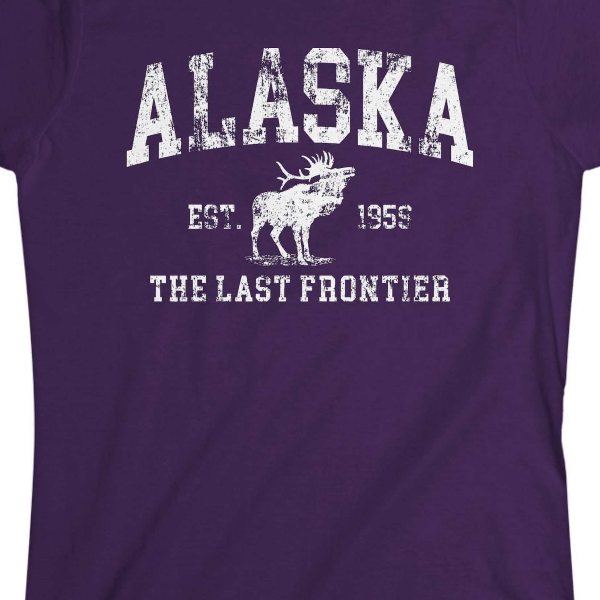 Vintage Alaska Moose Shirt Ladies T-Shirt – Purple – Alaska Cruise Shirts Close Up