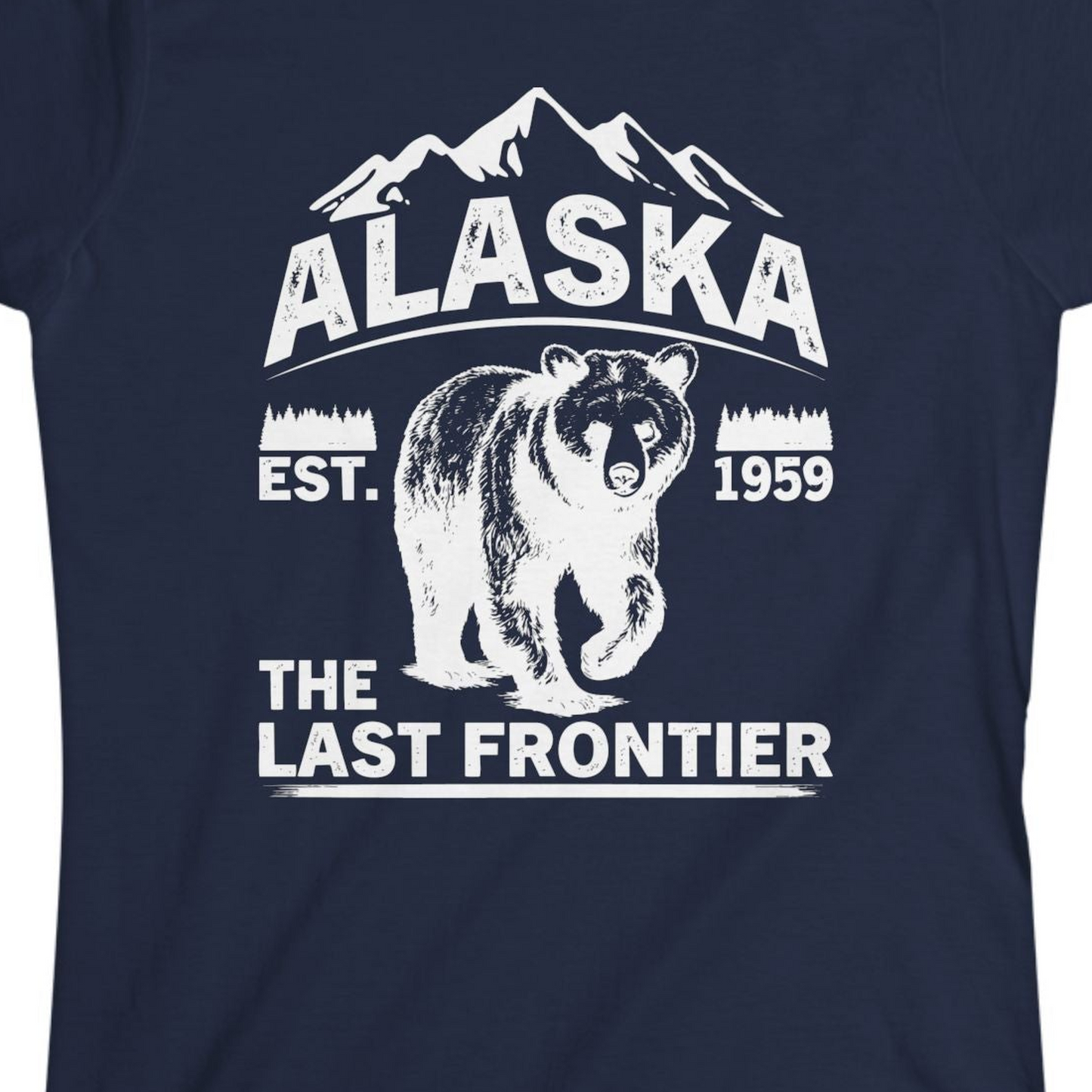Alaska Bear Shirt Ladies T-Shirt – Navy – Alaska Cruise Shirts Close Up