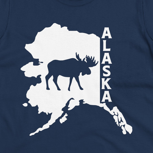 Alaska Moose Silhouette Shirt Ladies T-Shirt – Navy – Alaska Cruise Shirts Close Up