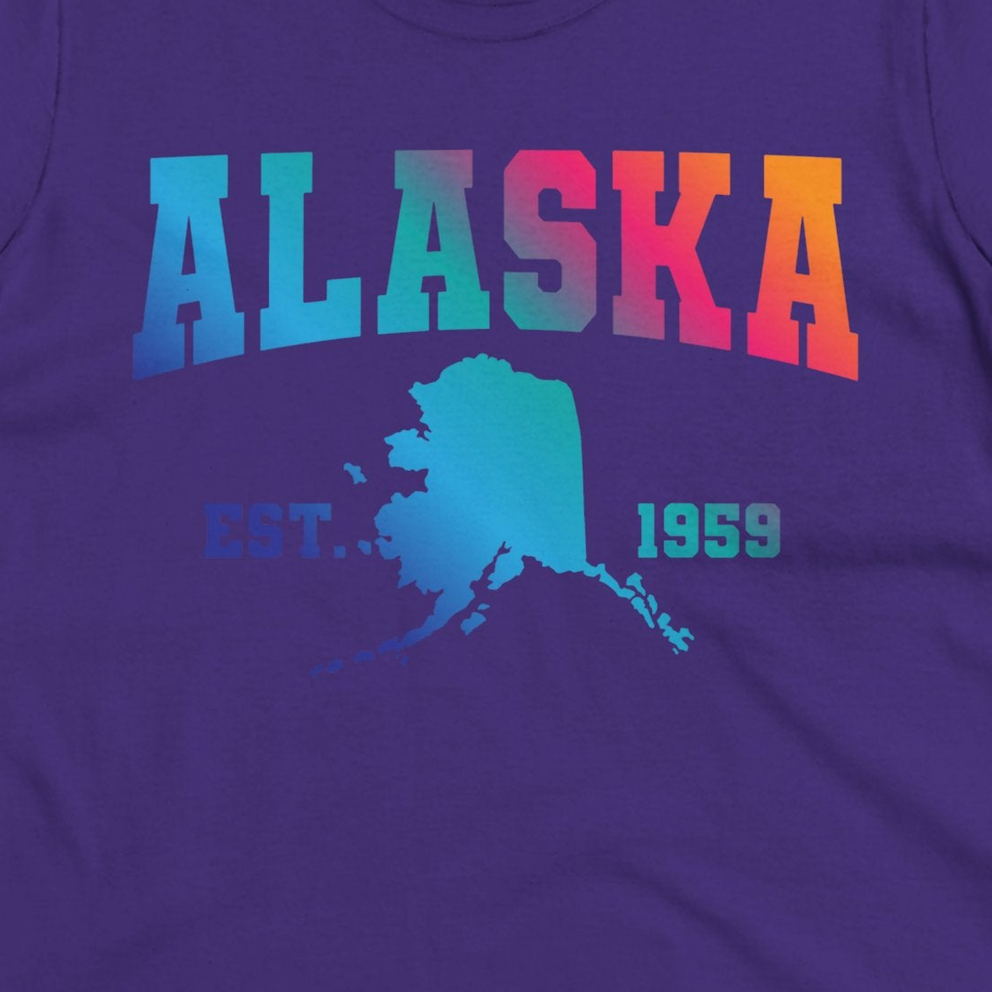 Retro Alaska Est 1959 Shirt Ladies T-Shirt – Purple – Alaska Cruise Shirts Close Up