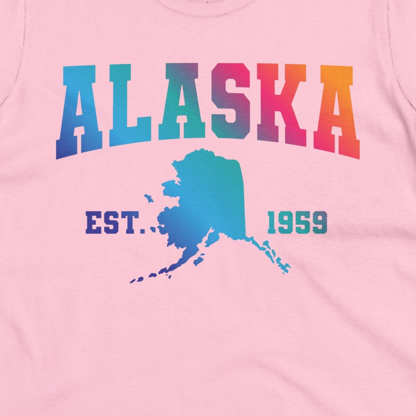 Retro Alaska Est 1959 Shirt Ladies T-Shirt – Light Pink – Alaska Cruise Shirts Close Up