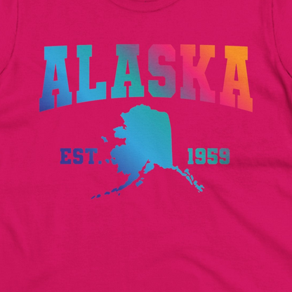 Retro Alaska Est 1959 Shirt Ladies T-Shirt – Heliconia – Alaska Cruise Shirts Close Up