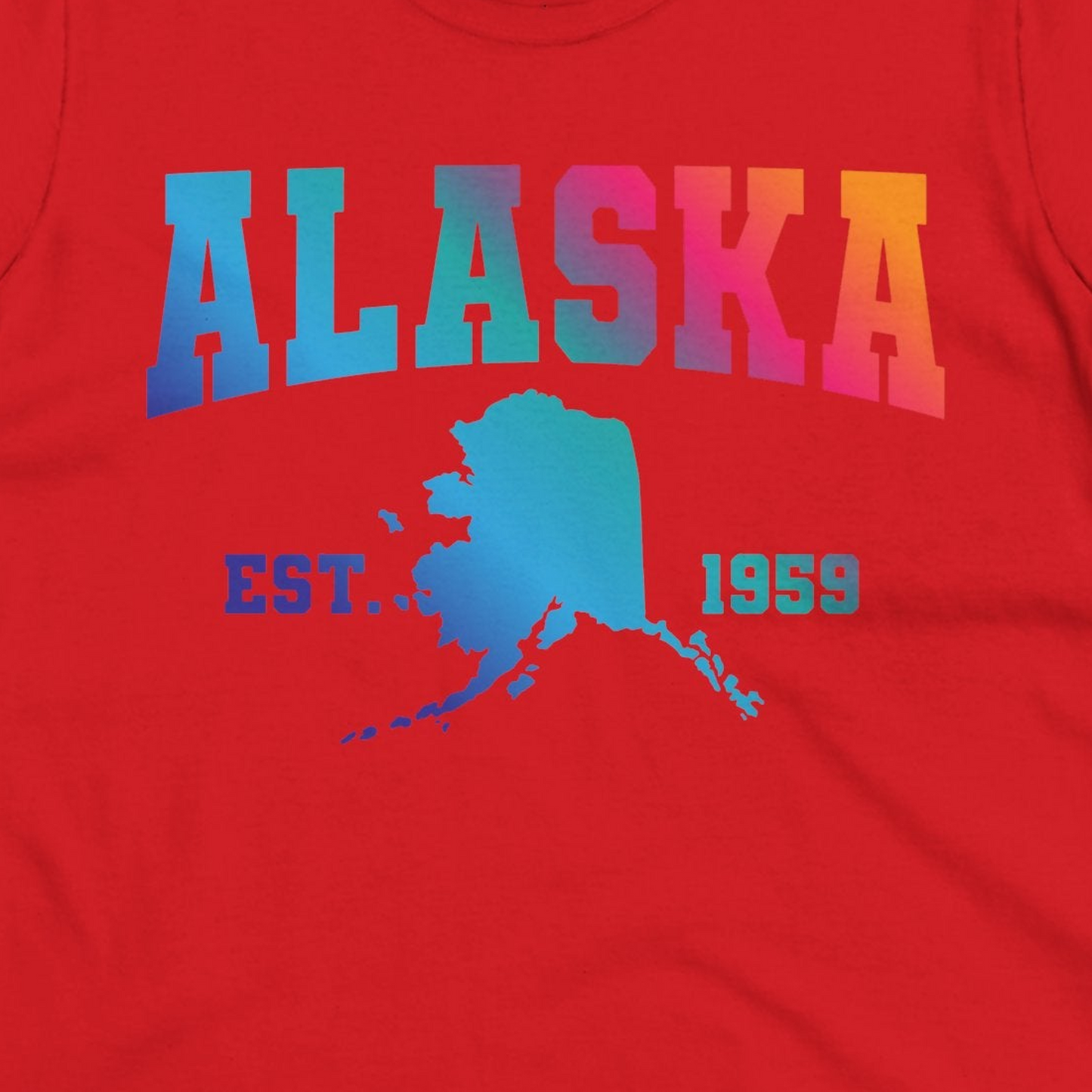 Retro Alaska Est 1959 Shirt Ladies T-Shirt – Red – Alaska Cruise Shirts Close Up