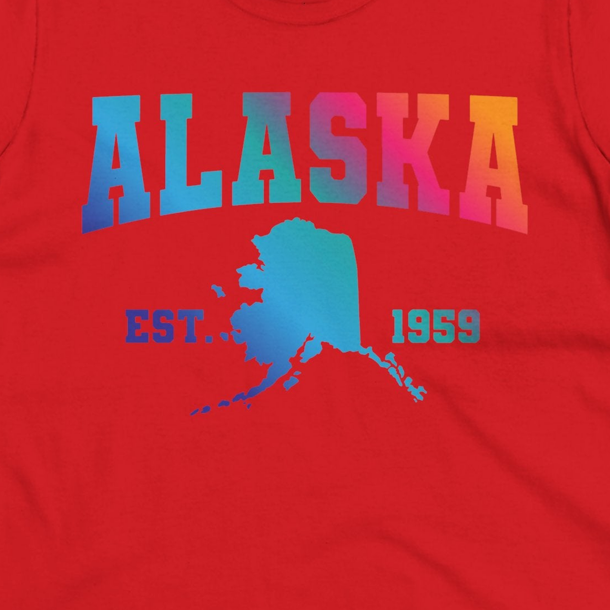 Retro Alaska Est 1959 Shirt Ladies T-Shirt – Red – Alaska Cruise Shirts Close Up