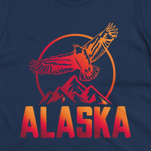 Alaska Eagle Mountains Graphic Shirt Ladies T-Shirt – Navy – Alaska Cruise Shirts Close Up