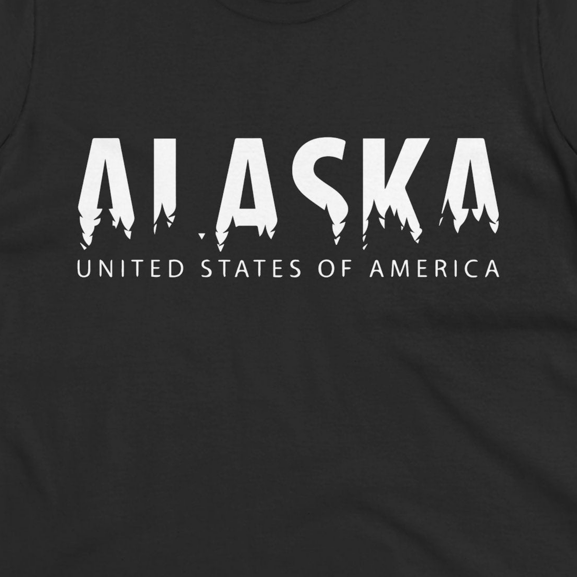 Alaska United States Typography Shirt Ladies T-Shirt – Black – Alaska Cruise Shirts Close Up