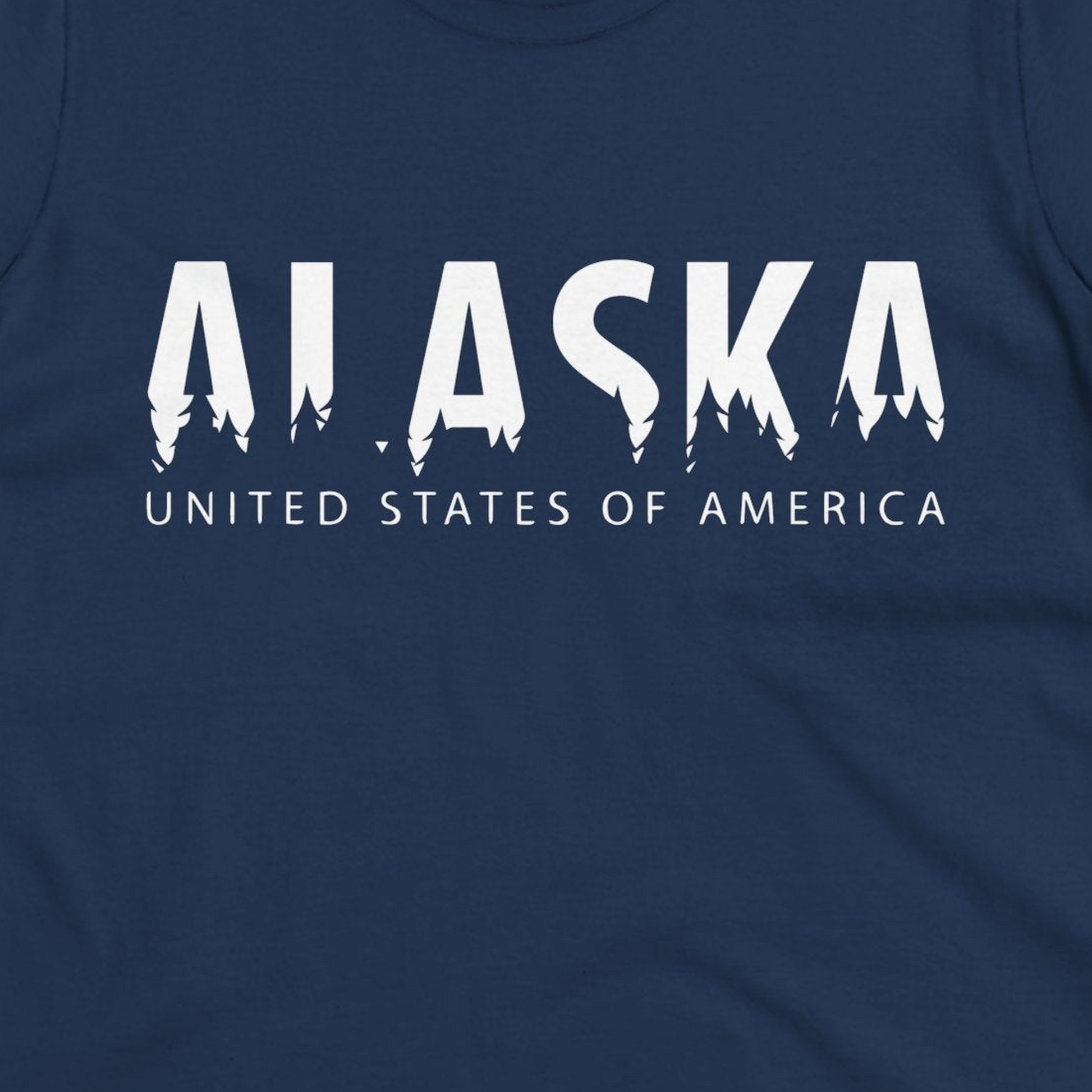 Alaska United States Typography Shirt Ladies T-Shirt – Navy – Alaska Cruise Shirts Close Up