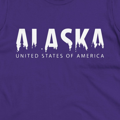 Alaska United States Typography Shirt Ladies T-Shirt – Purple – Alaska Cruise Shirts Close Up