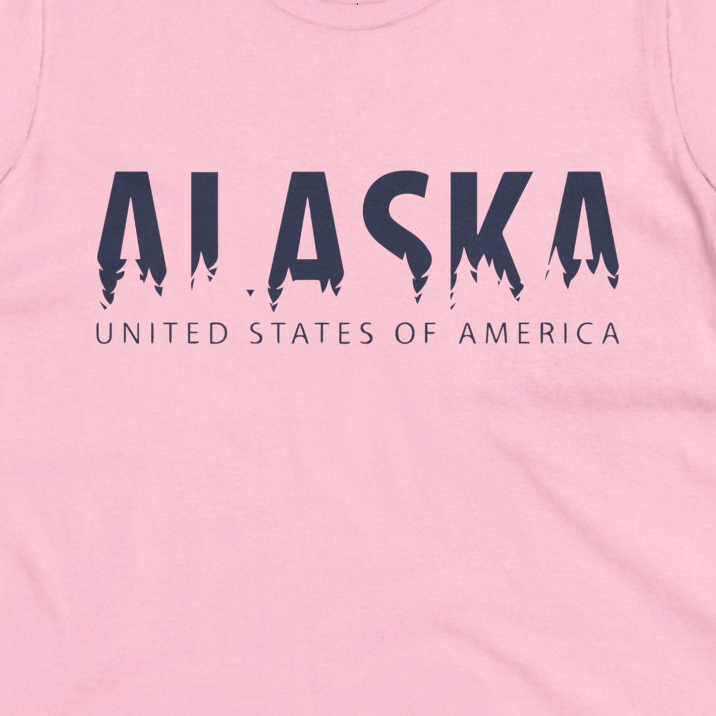 Alaska United States Typography Shirt Ladies T-Shirt – Light Pink – Alaska Cruise Shirts Close Up