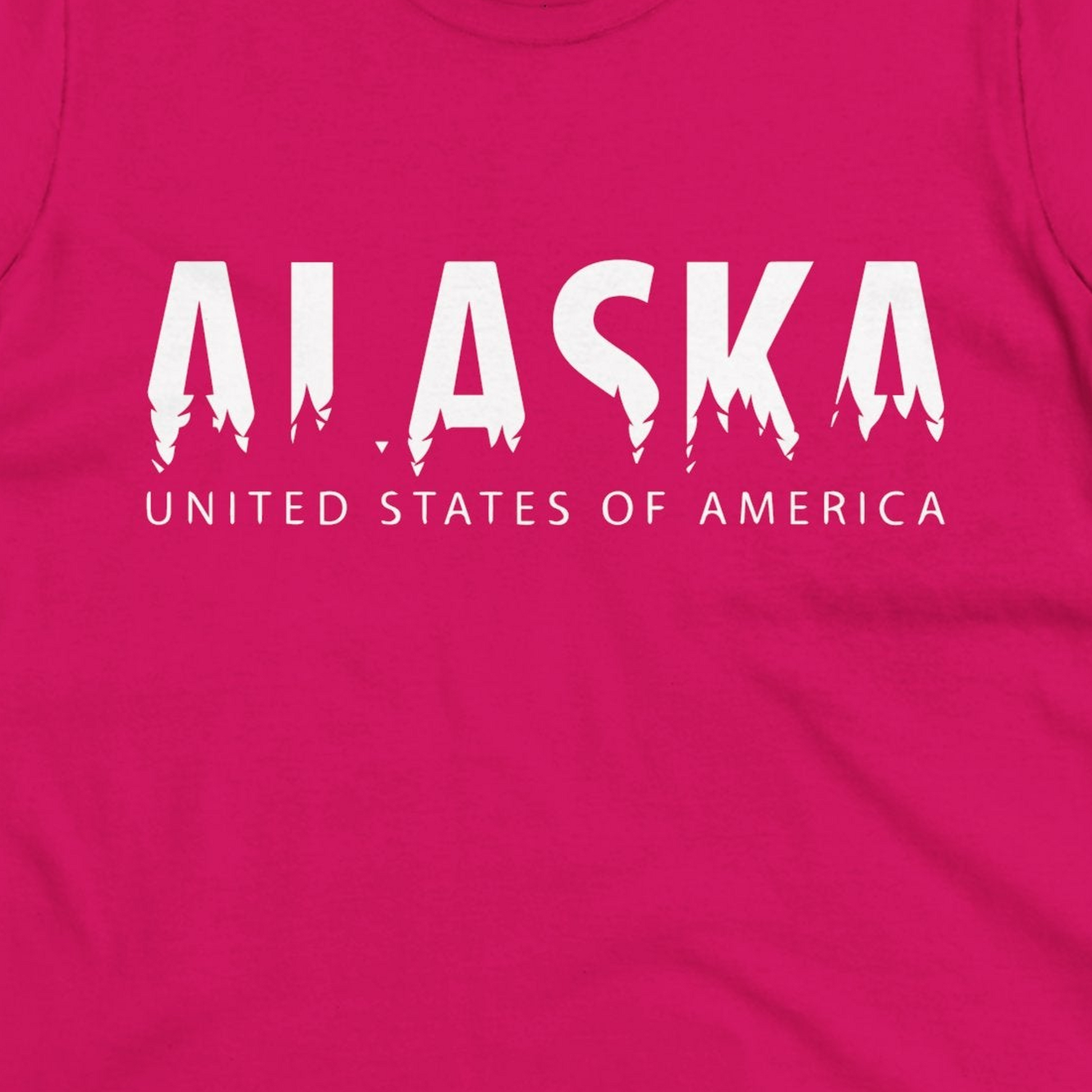 Alaska United States Typography Shirt Ladies T-Shirt – Heliconia – Alaska Cruise Shirts Close Up