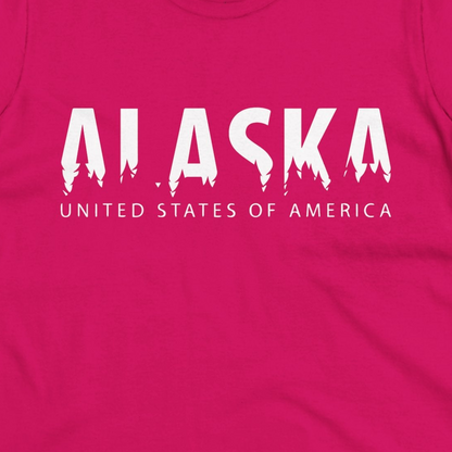 Alaska United States Typography Shirt Ladies T-Shirt – Heliconia – Alaska Cruise Shirts Close Up