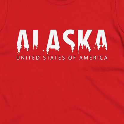 Alaska United States Typography Shirt Ladies T-Shirt – Red – Alaska Cruise Shirts Close Up
