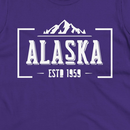 Alaska Mountain Vintage Shirt Ladies T-Shirt – Purple – Alaska Cruise Shirts Close Up