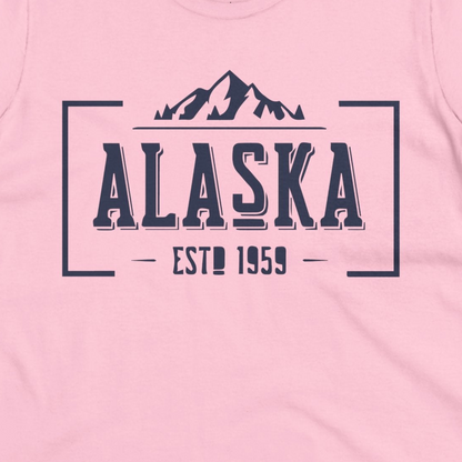Alaska Mountain Vintage Shirt Ladies T-Shirt – Light Pink – Alaska Cruise Shirts Close Up