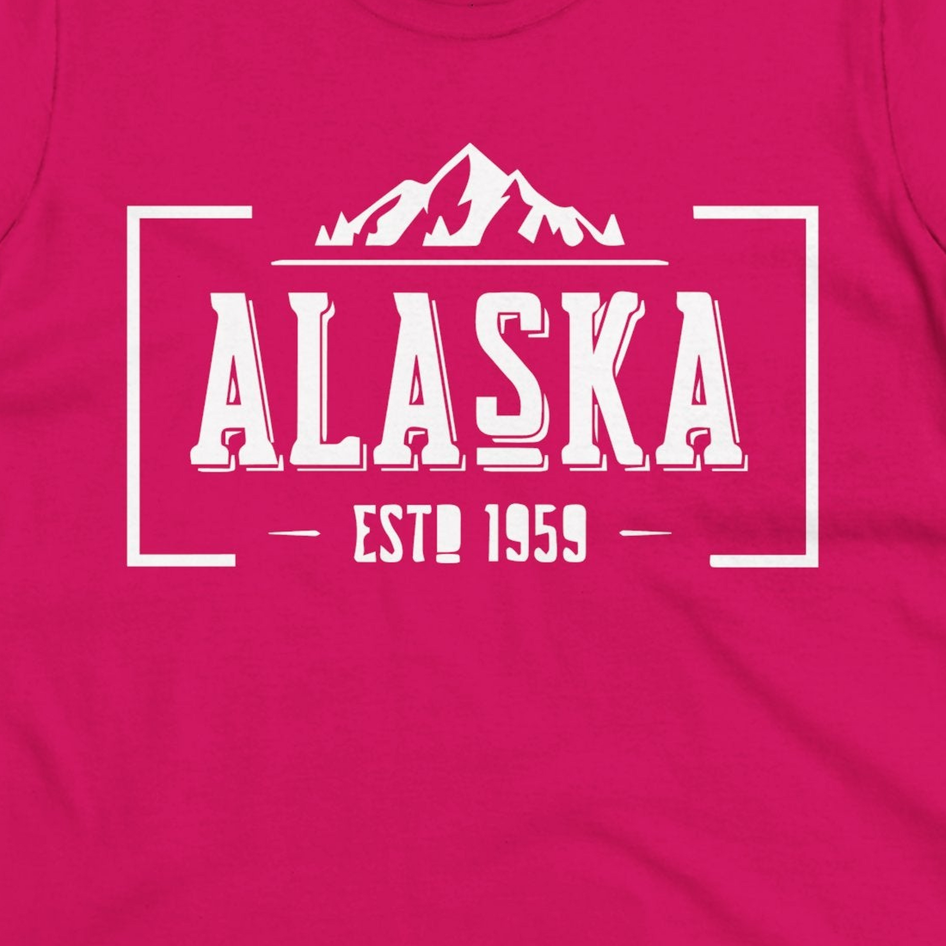 Alaska Mountain Vintage Shirt Ladies T-Shirt – Heliconia – Alaska Cruise Shirts Close Up