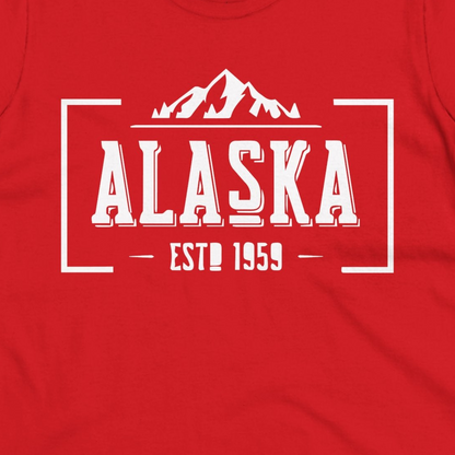 Alaska Mountain Vintage Shirt Ladies T-Shirt – Red – Alaska Cruise Shirts Close Up