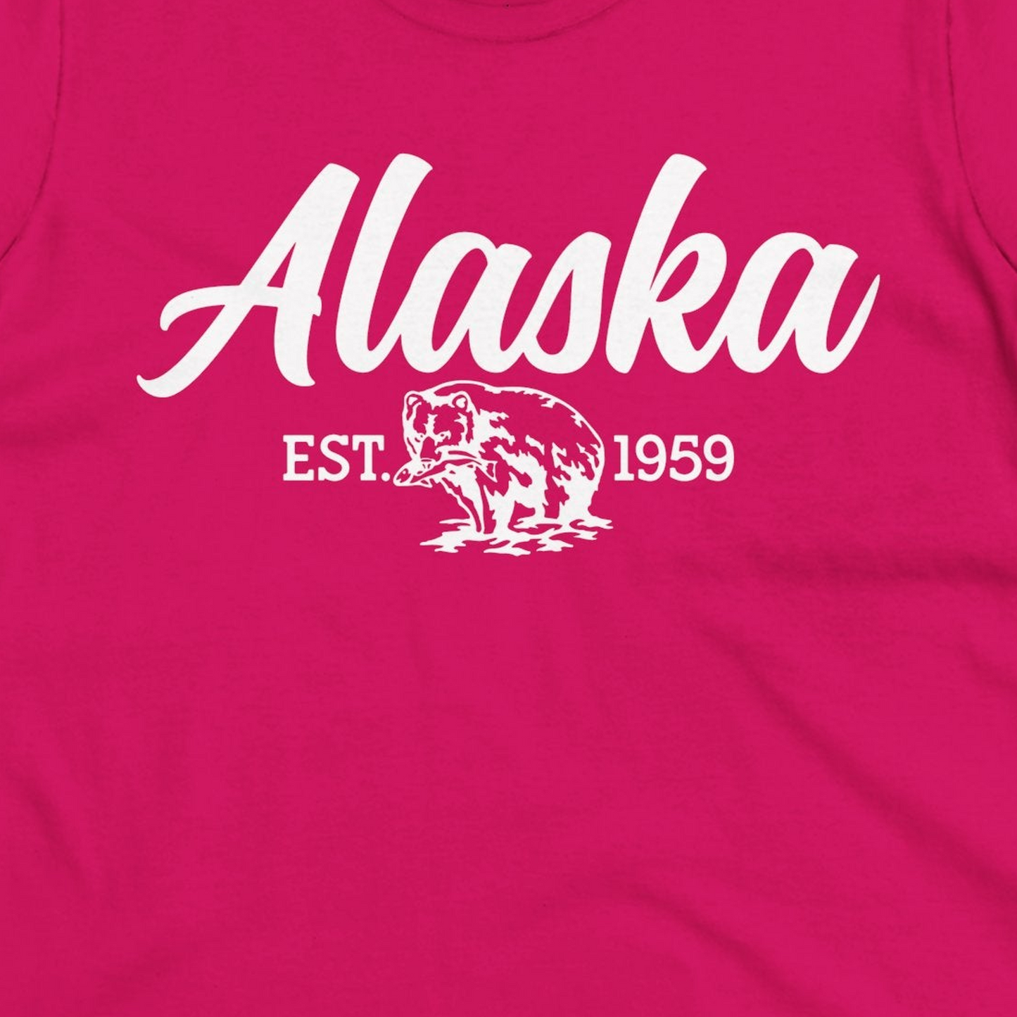 Alaska Bear Est 1959 Vintage Wildlife Graphic Monochrome Shirt — Ladies Tee Ladies T-Shirt – Heliconia – Alaska Cruise Shirts Close Up