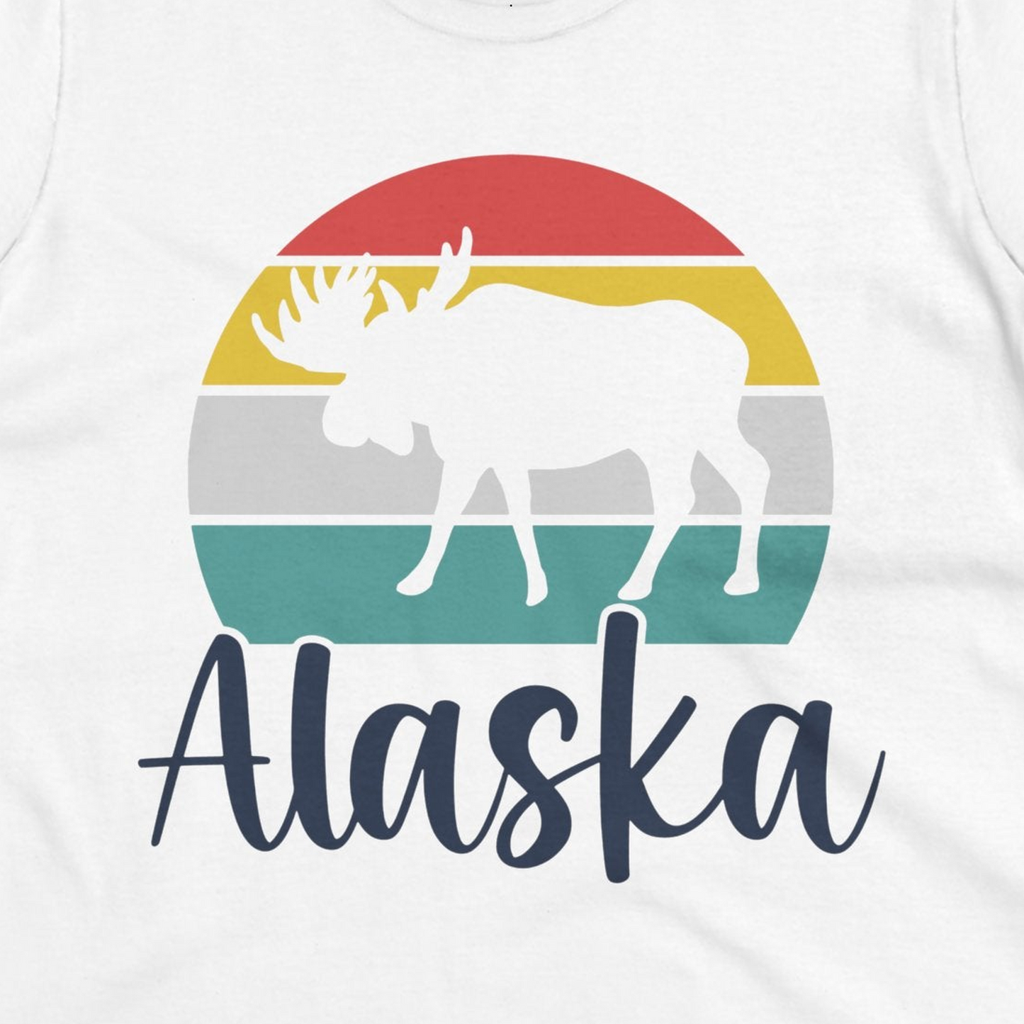 Retro Alaska Moose Silhouette Shirt Ladies T-Shirt – White – Alaska Cruise Shirts Close Up