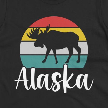 Retro Alaska Moose Silhouette Shirt Ladies T-Shirt – Black – Alaska Cruise Shirts Close Up