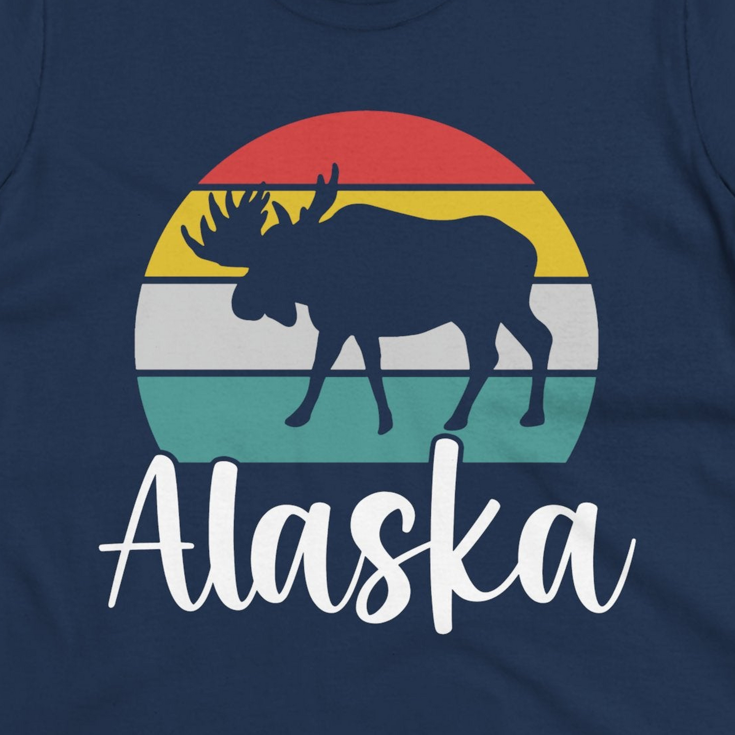 Retro Alaska Moose Silhouette Shirt Ladies T-Shirt – Navy – Alaska Cruise Shirts Close Up