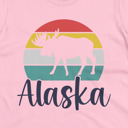 Retro Alaska Moose Silhouette Shirt Ladies T-Shirt – Light Pink – Alaska Cruise Shirts Close Up