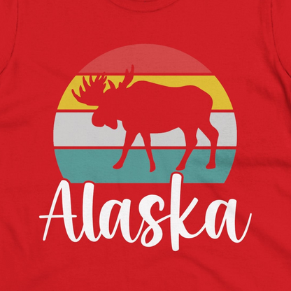 Retro Alaska Moose Silhouette Shirt Ladies T-Shirt – Red – Alaska Cruise Shirts Close Up