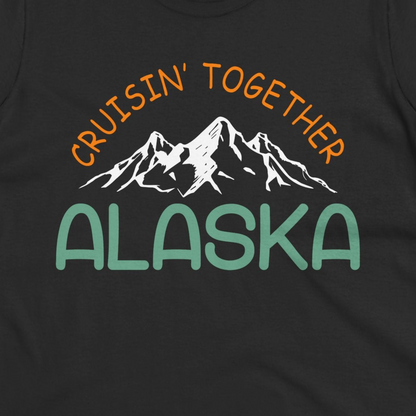 Cruisin Together Alaska Mountain Adventure Cruise Graphic Shirt — Ladies Tee Ladies T-Shirt – Black – Alaska Cruise Shirts Close Up
