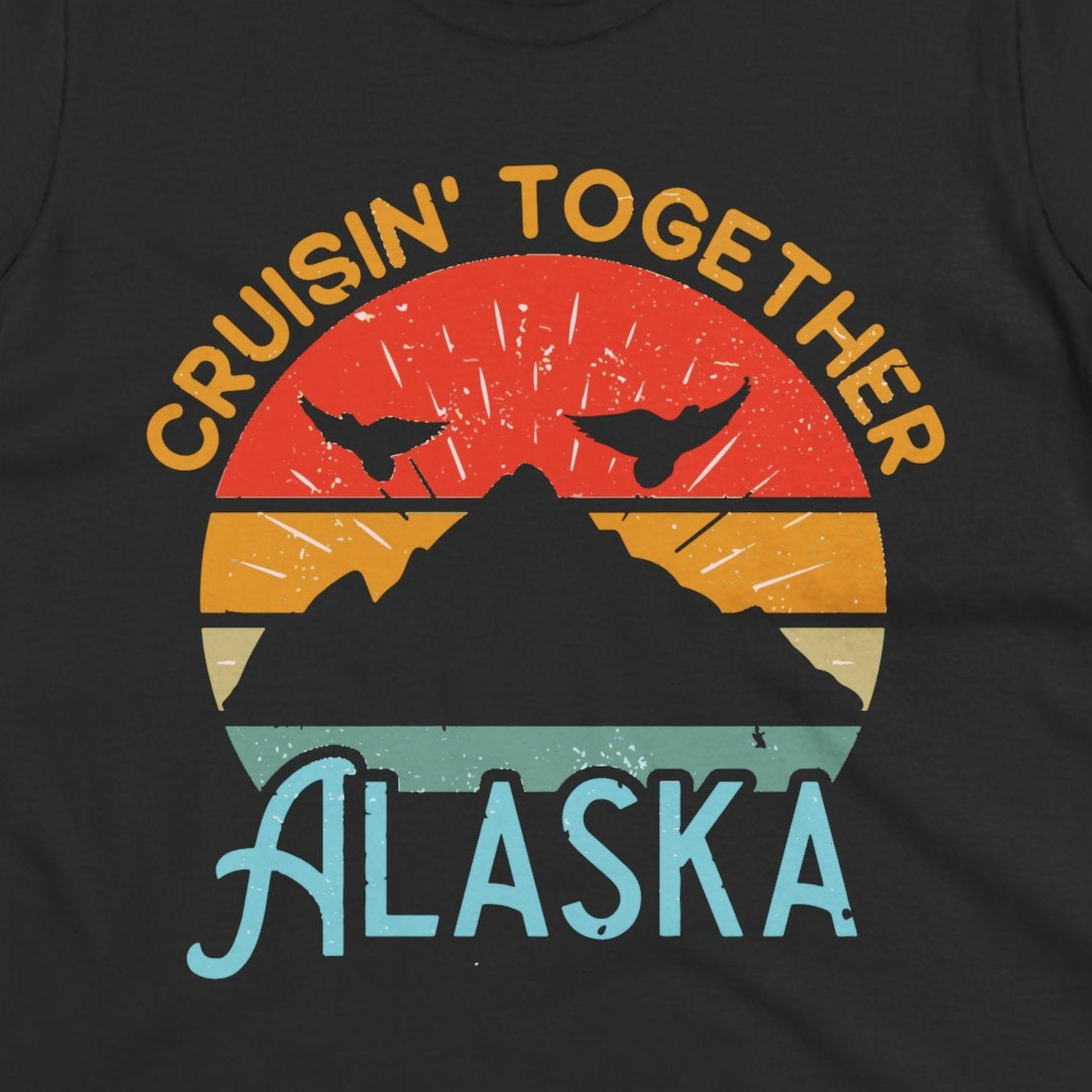Retro Alaska Cruise Shirt Ladies T-Shirt – Black – Alaska Cruise Shirts Close Up