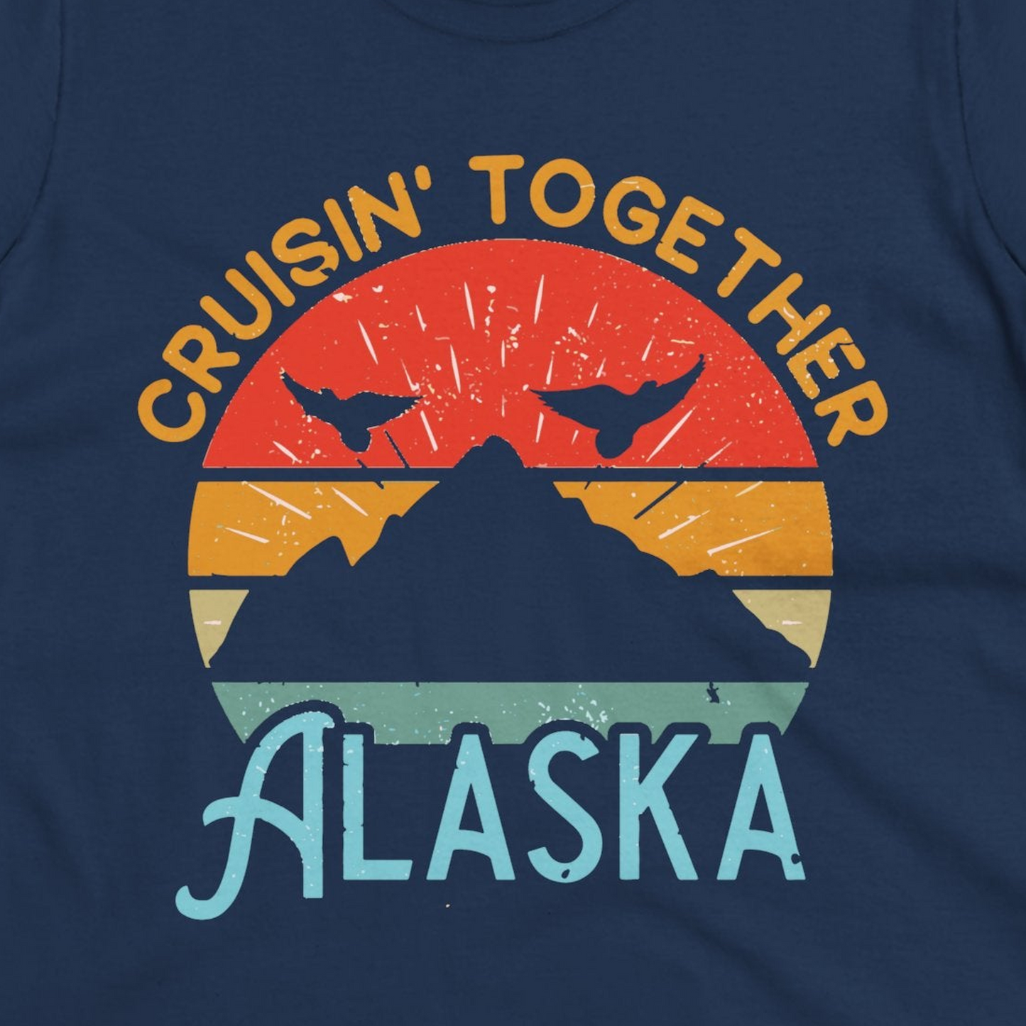 Retro Alaska Cruise Shirt Ladies T-Shirt – Navy – Alaska Cruise Shirts Close Up