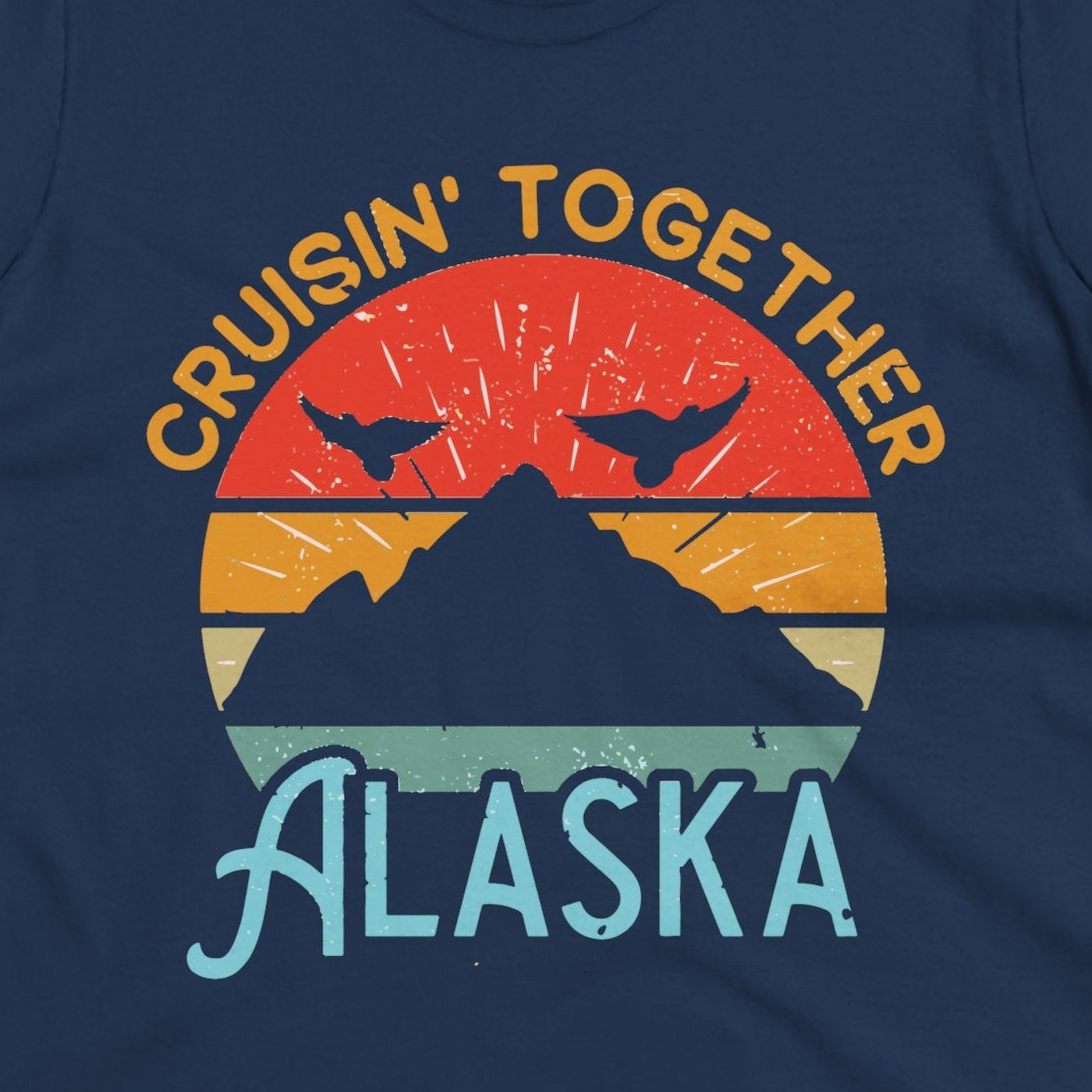 Retro Alaska Cruise Shirt Ladies T-Shirt – Navy – Alaska Cruise Shirts Close Up
