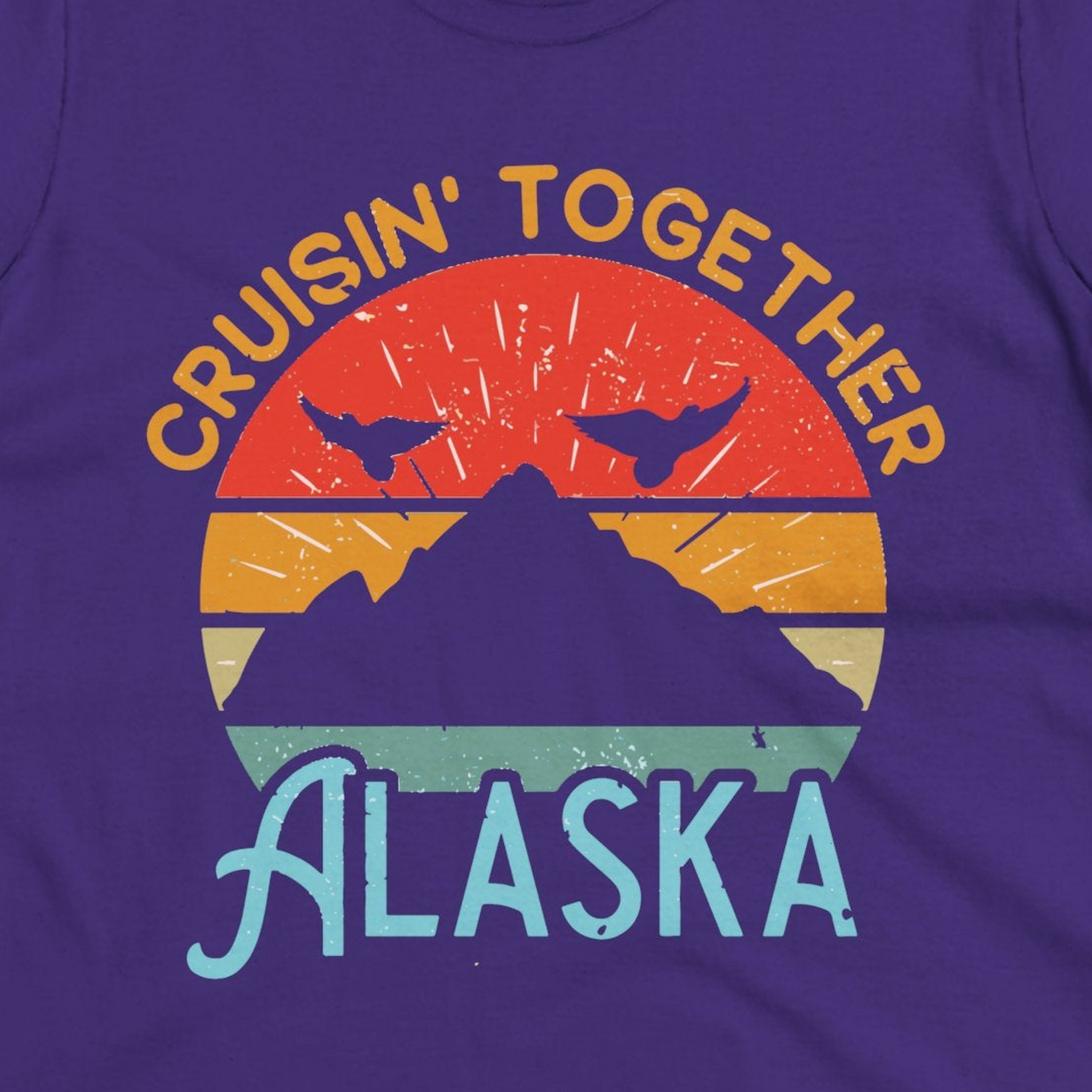 Retro Alaska Cruise Shirt Ladies T-Shirt – Purple – Alaska Cruise Shirts Close Up