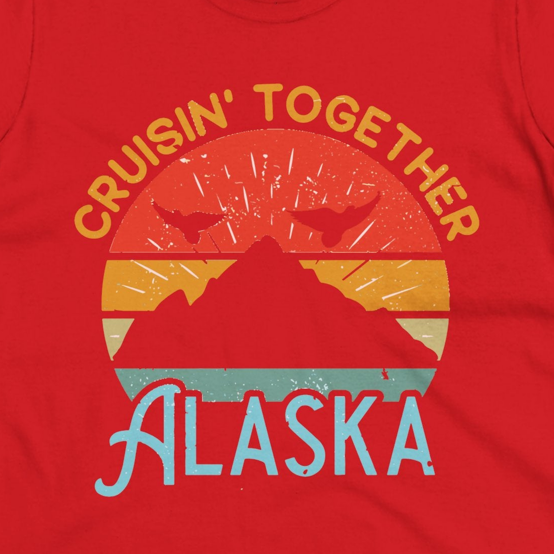 Retro Alaska Cruise Shirt Ladies T-Shirt – Red – Alaska Cruise Shirts Close Up