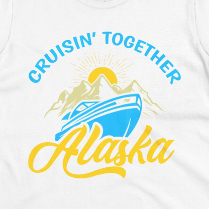 Alaska Cruise Adventure Mountains Sunrise Retro Shirt for Travelers — Ladies Tee Ladies T-Shirt – White – Alaska Cruise Shirts Close Up