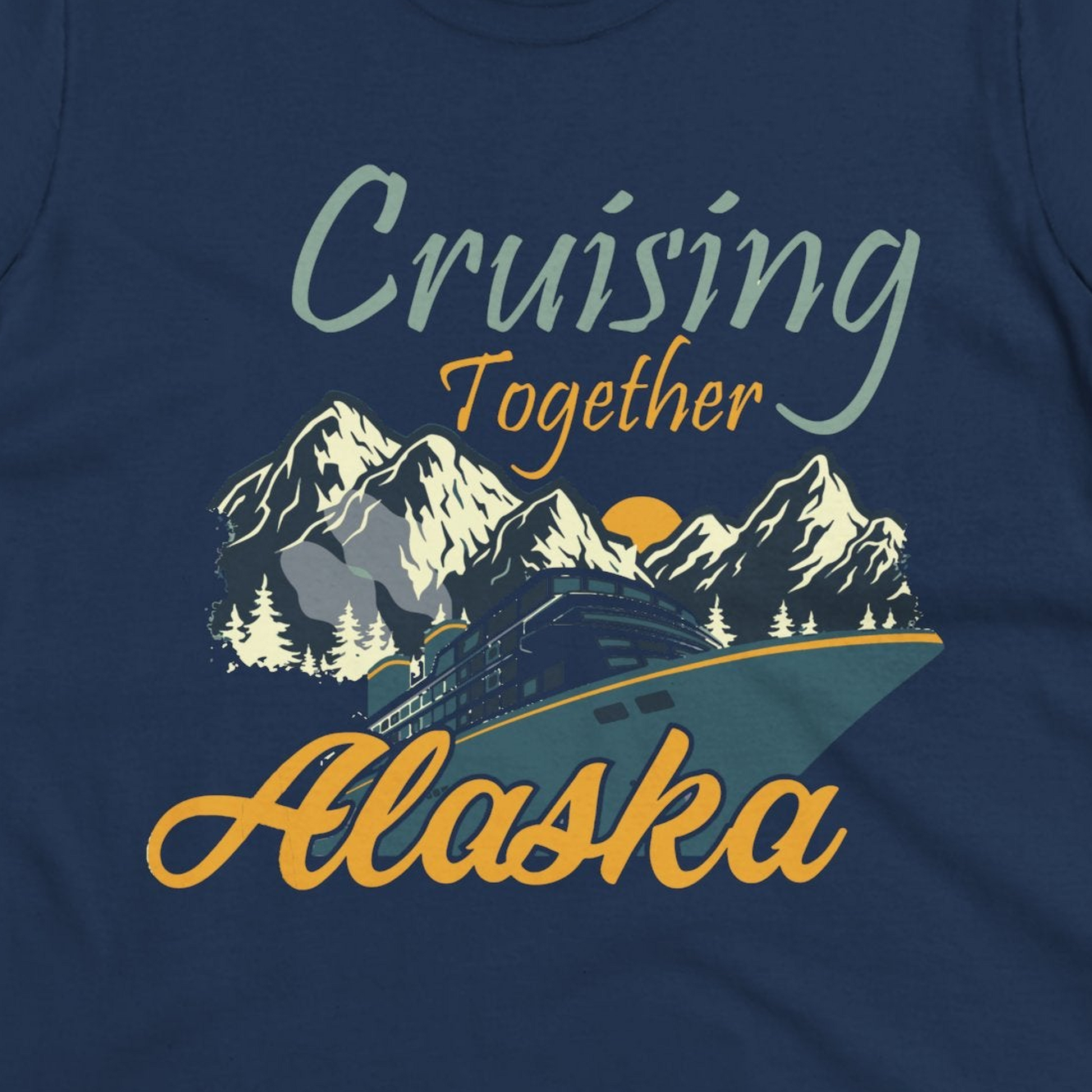 Cruising Together Alaska Mountains Family Alaska Cruise Adventure Shirt — Ladies Tee Ladies T-Shirt – Navy – Alaska Cruise Shirts Close Up