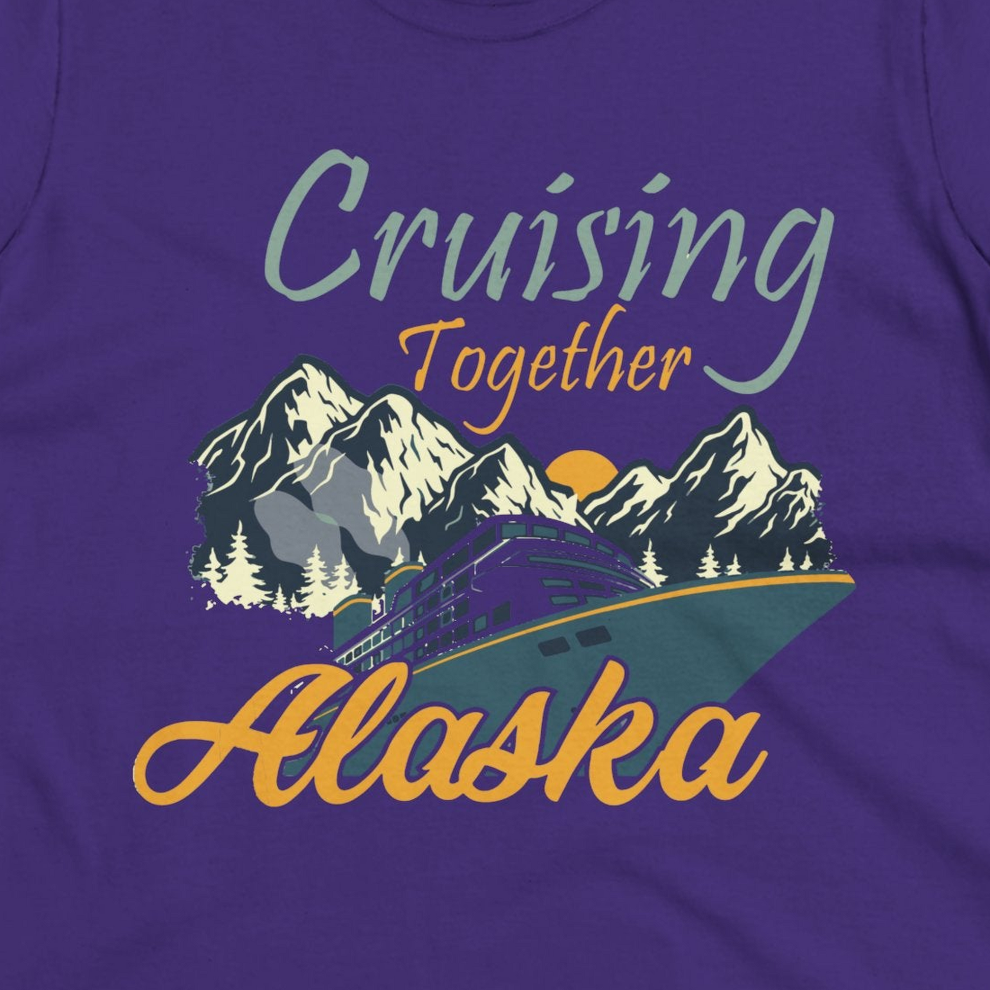 Cruising Together Alaska Mountains Family Alaska Cruise Adventure Shirt — Ladies Tee Ladies T-Shirt – Purple – Alaska Cruise Shirts Close Up