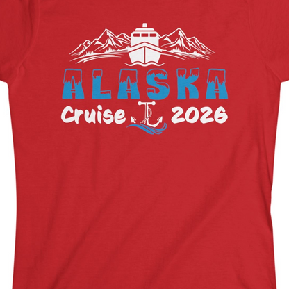 Alaska Cruise 2026 Shirt Ladies T-Shirt – Red – Alaska Cruise Shirts Close Up