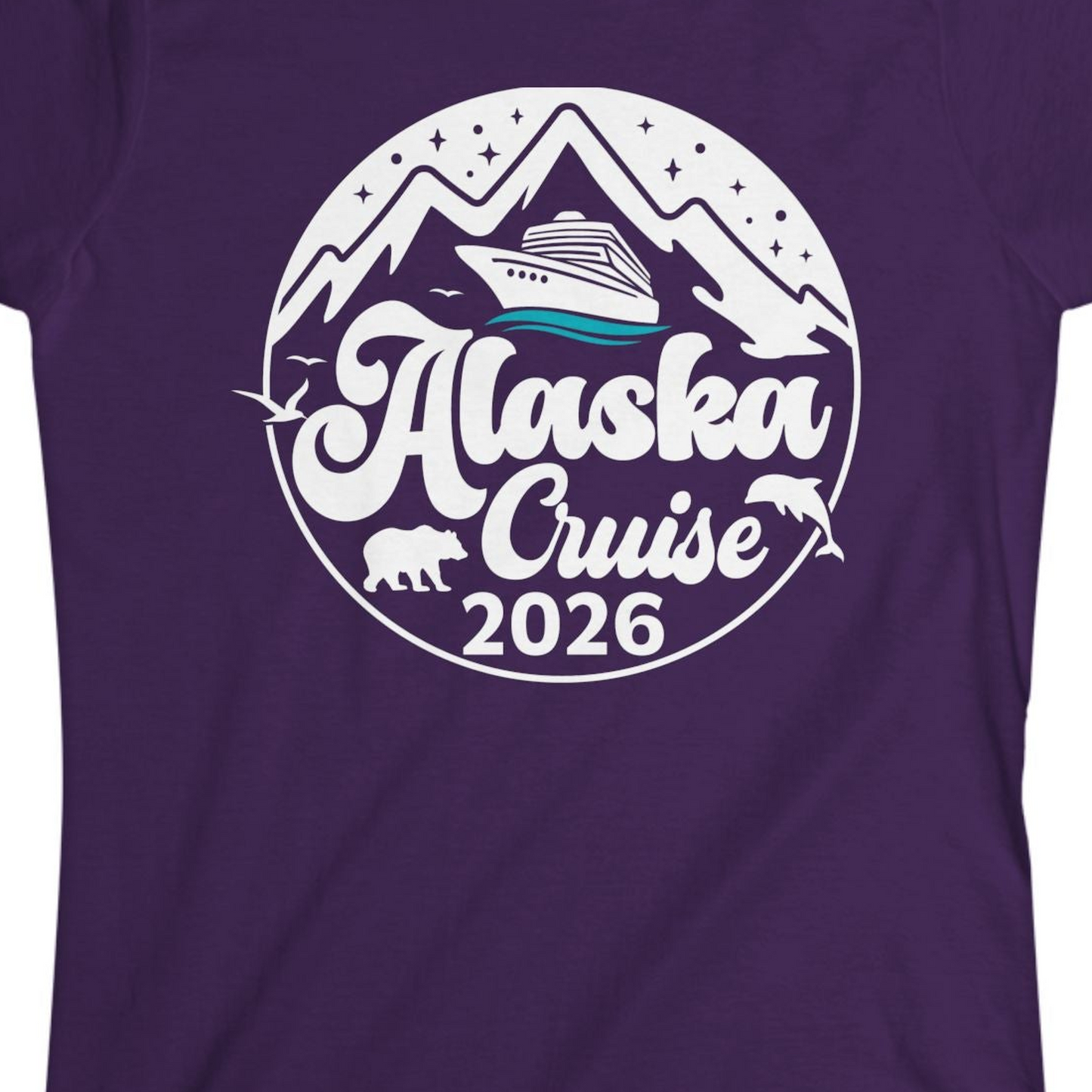 Alaska Cruise 2026 Shirt Ladies T-Shirt – Purple – Alaska Cruise Shirts Close Up