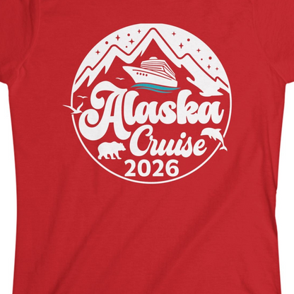 Alaska Cruise 2026 Shirt Ladies T-Shirt – Red – Alaska Cruise Shirts Close Up