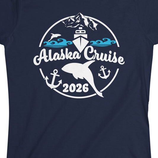 Alaska Cruise 2026 Shirt Ladies T-Shirt – Navy – Alaska Cruise Shirts Close Up