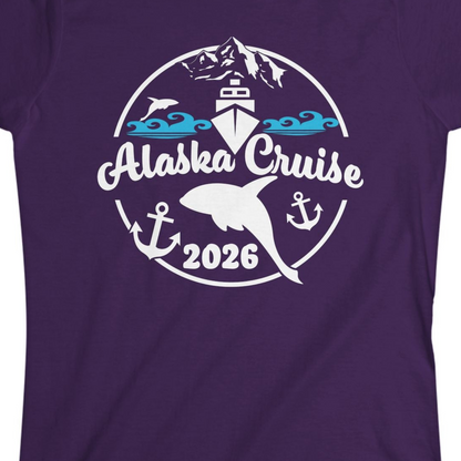 Alaska Cruise 2026 Shirt Ladies T-Shirt – Purple – Alaska Cruise Shirts Close Up