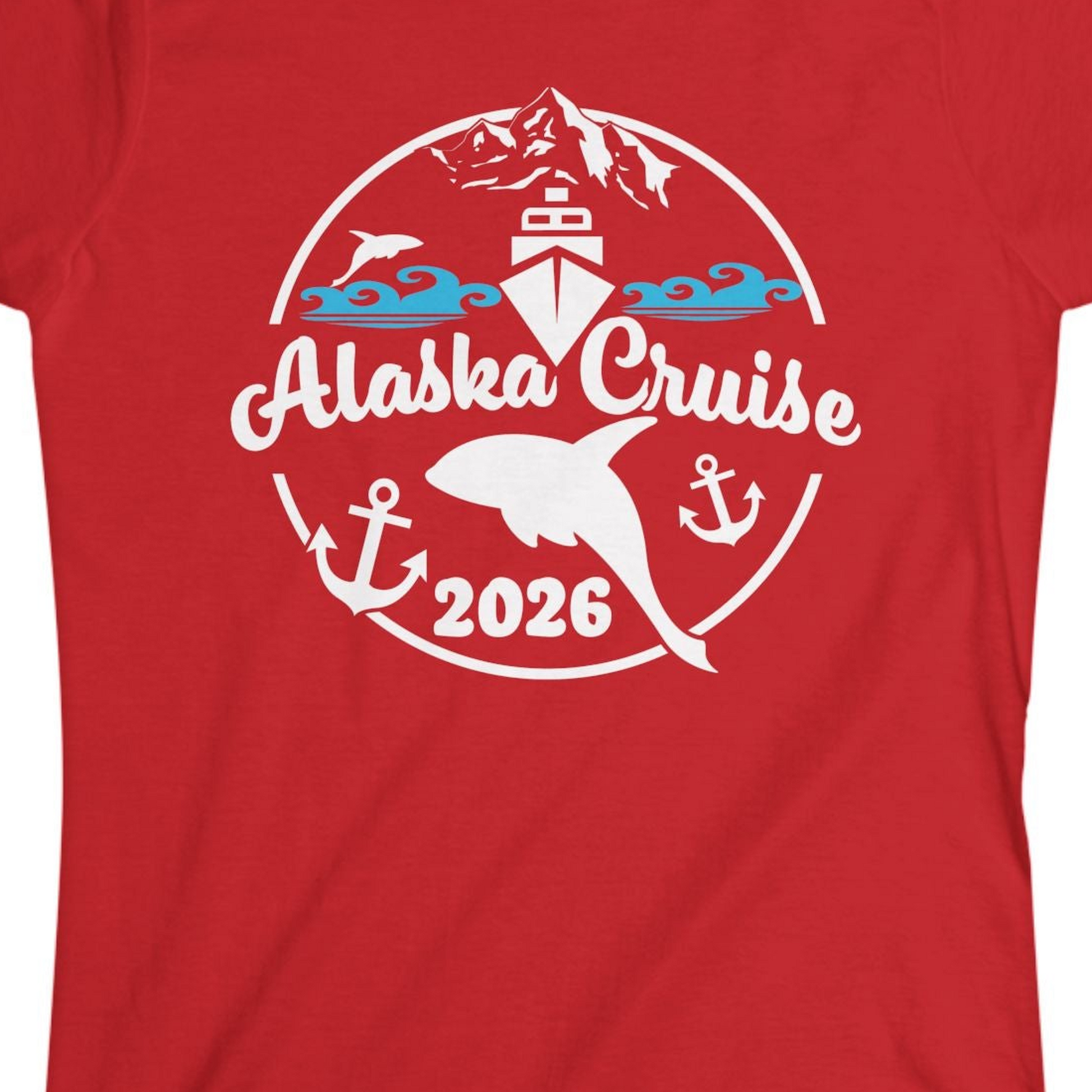 Alaska Cruise 2026 Shirt Ladies T-Shirt – Red – Alaska Cruise Shirts Close Up