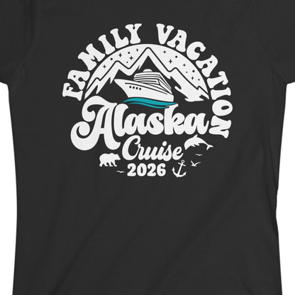 Alaska Family Cruise Shirt Ladies T-Shirt – Black – Alaska Cruise Shirts Close Up